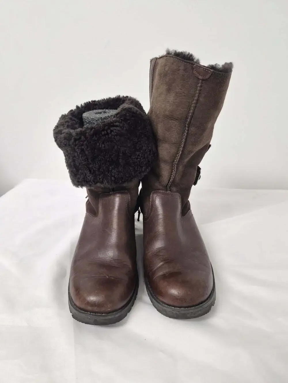 UGG Australia Bellevue 1914 Shearling Leather Fold Down Boots Brown sz 8